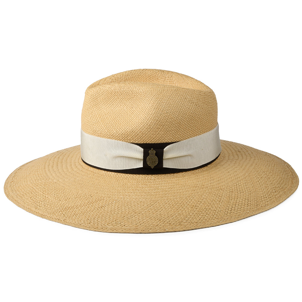 Chapeau Fedora Panama à Bord Large Bandeau Crème-Marron Classic Jessica naturel CHRISTYS