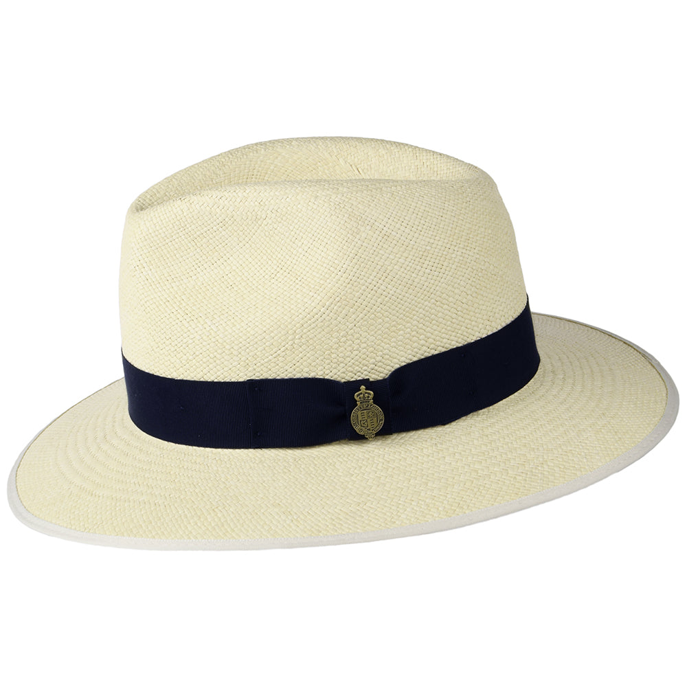 Chapeau Fedora Panama à Bord Baissé Bandeau bleu marine Superfine semi-décoloré CHRISTYS