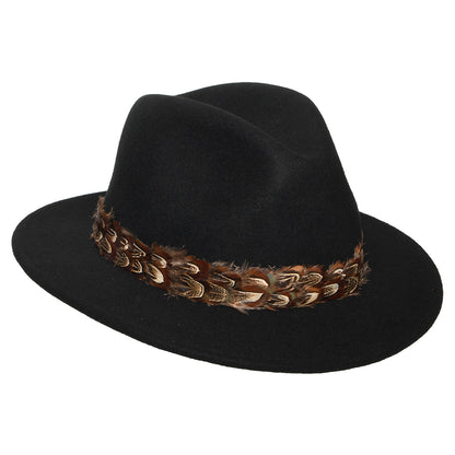 Chapeau Fedora Déformable Hydrofuge en Laine Feutrée avec Bandeau à Plumes Kansas noir DENTON