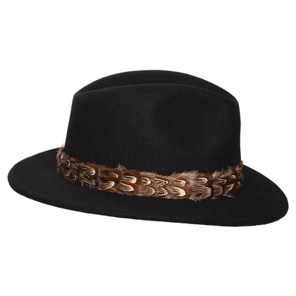 Chapeau Fedora Déformable Hydrofuge en Laine Feutrée avec Bandeau à Plumes Kansas noir DENTON