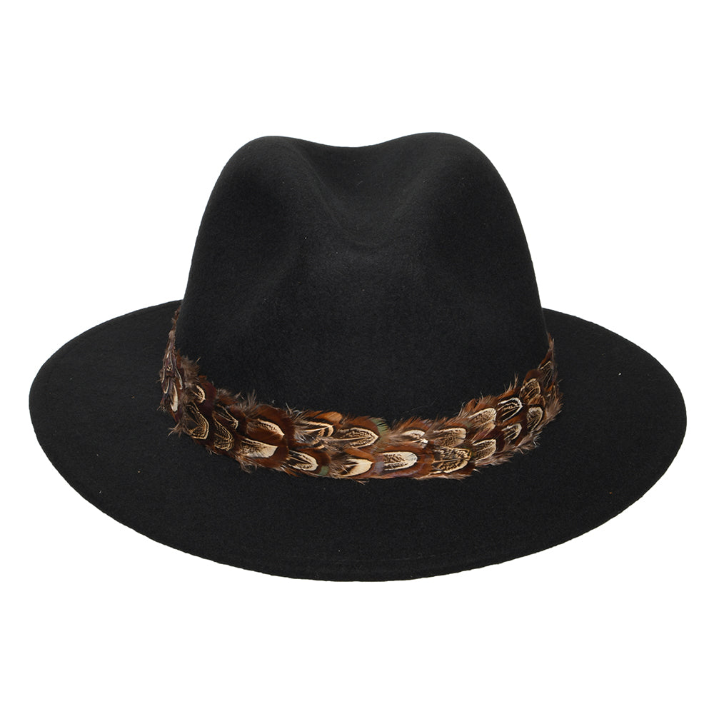 Chapeau Fedora Déformable Hydrofuge en Laine Feutrée avec Bandeau à Plumes Kansas noir DENTON