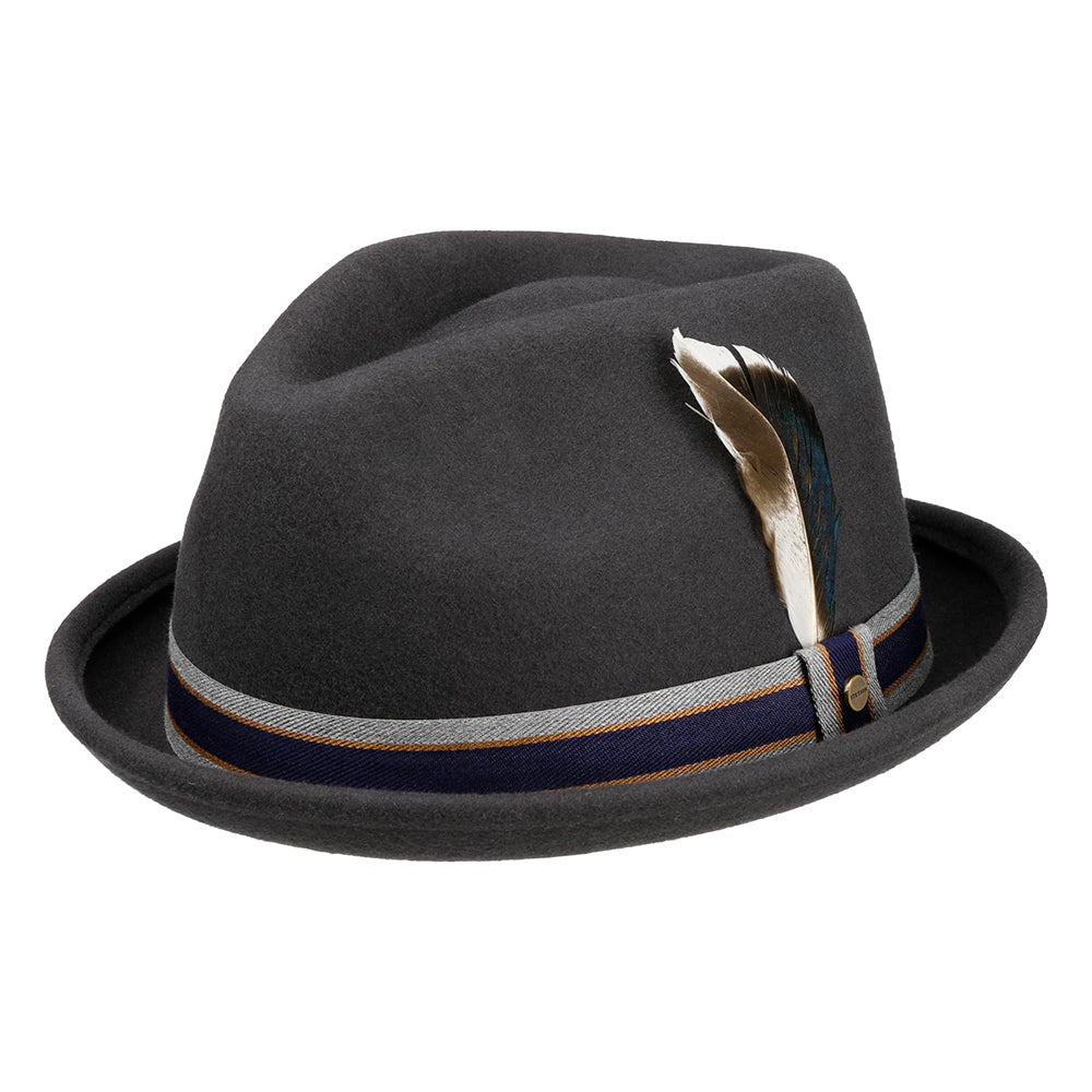 Chapeau Trilby en Laine Feutrée Déformable Hydrofuge Valcourt Player gris foncé STETSON