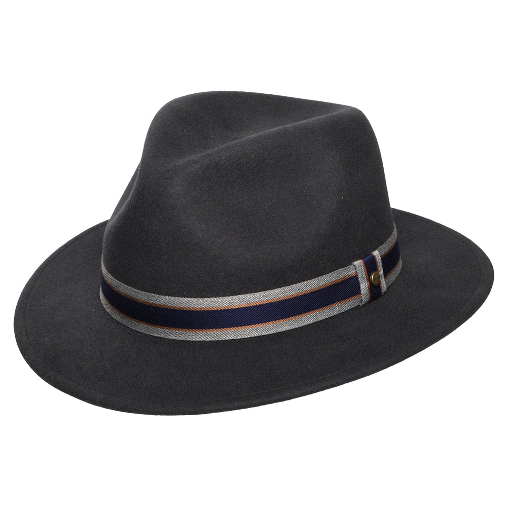 Chapeau Fedora Safari en Laine Feutrée Déformable Hydrofuge Valcourt Traveller gris foncé STETSON