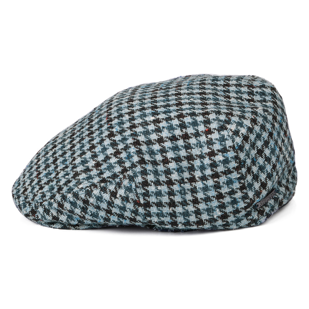 Casquette Plate en Soie et Laine Vierge Pied-de-Poule Kent bleu STETSON