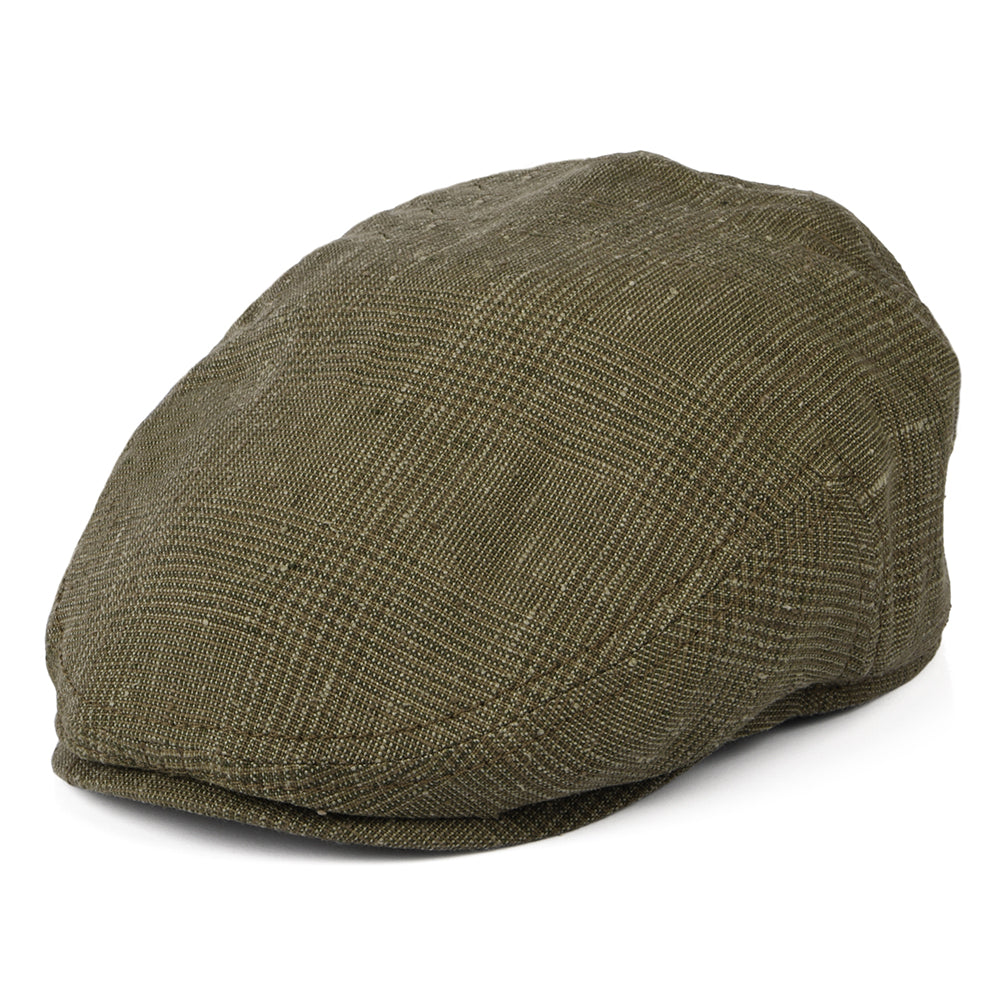 Casquette Plate en Lin et Soie Prince-de-Galles Kent olive STETSON