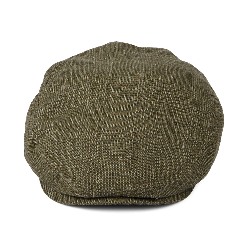 Casquette Plate en Lin et Soie Prince-de-Galles Kent olive STETSON