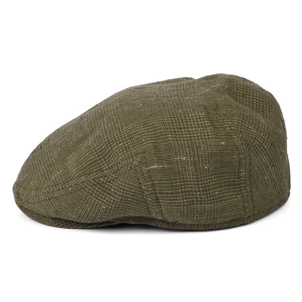 Casquette Plate en Lin et Soie Prince-de-Galles Kent olive STETSON