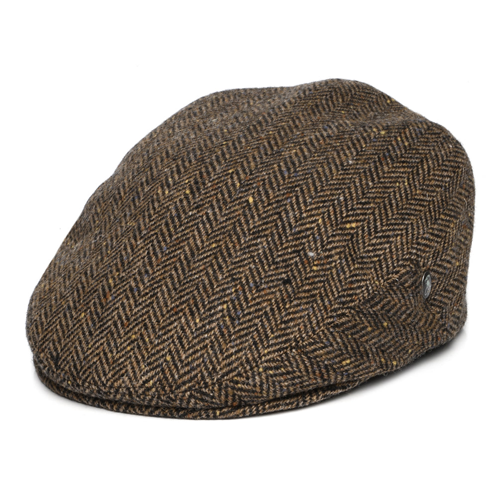 Casquette Plate en Tweed du Donegal à Chevrons marron CITY SPORT