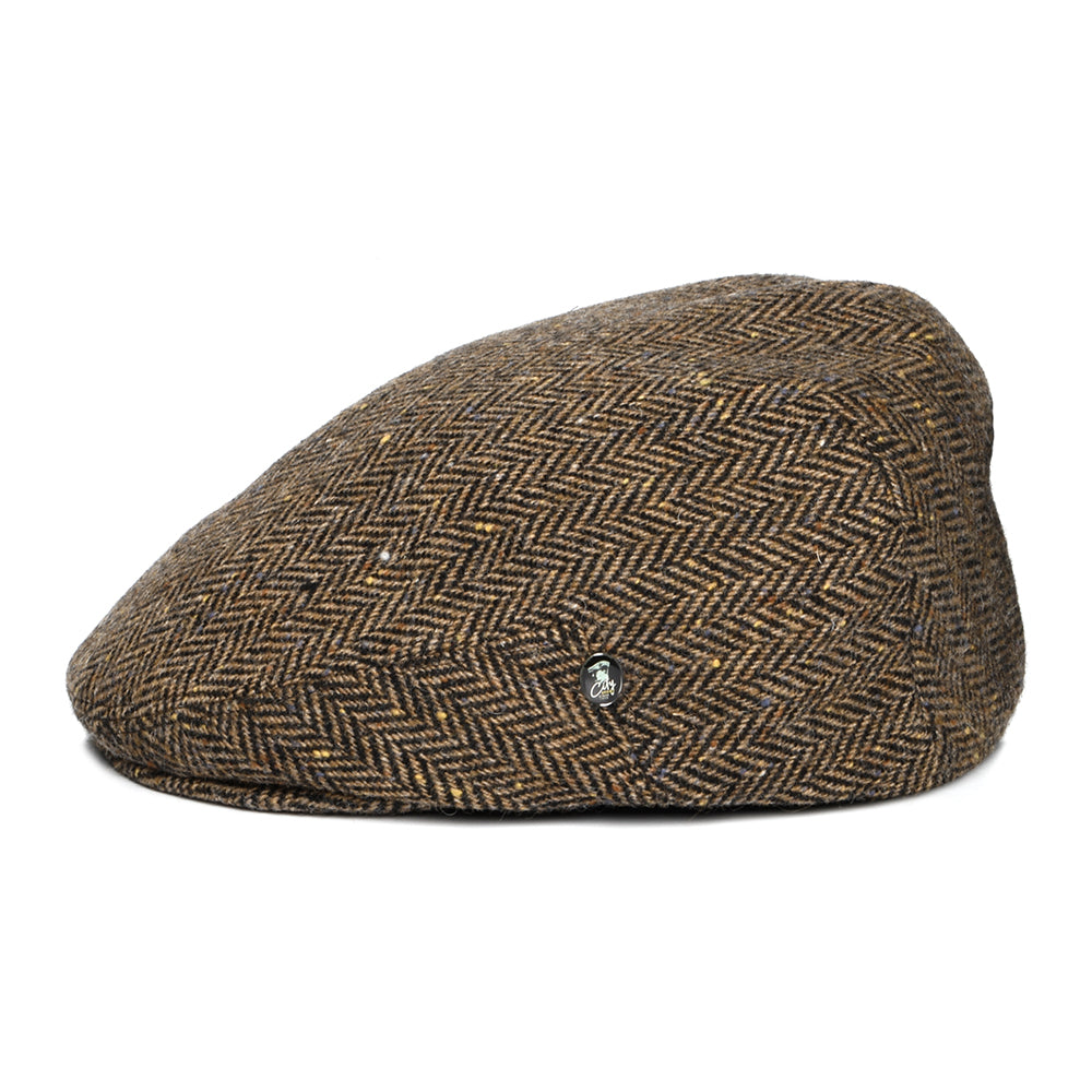 Casquette Plate en Tweed du Donegal à Chevrons marron CITY SPORT