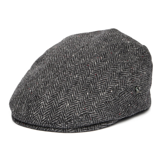 Casquette Plate en Tweed du Donegal à Chevrons gris-noir CITY SPORT