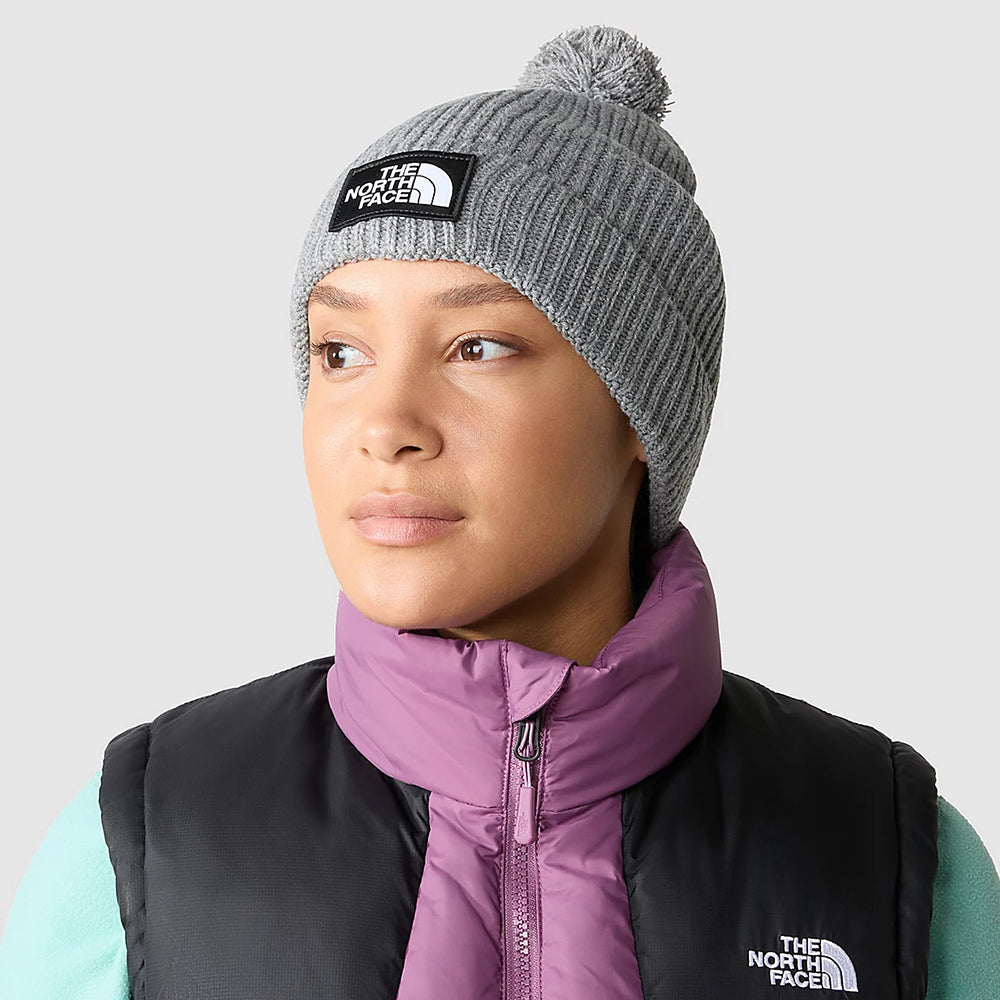 Bonnet à Pompon Logo Box gris chiné THE NORTH FACE