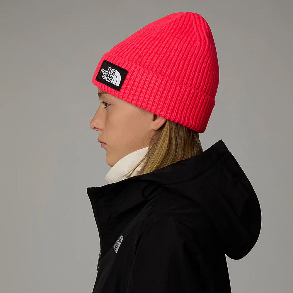 Bonnet Enfant à Revers TNF Box Logo rose fluo THE NORTH FACE