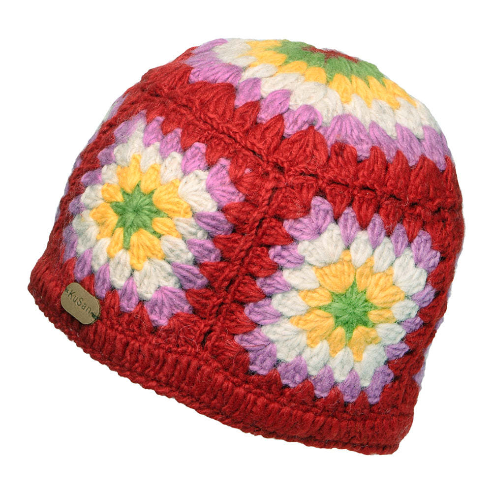 Bonnet Granny Square en Crochet rouge KUSAN