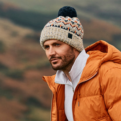 Bonnet à Pompon Fair Isle Artic gris clair-bleu marine-orange FAILSWORTH