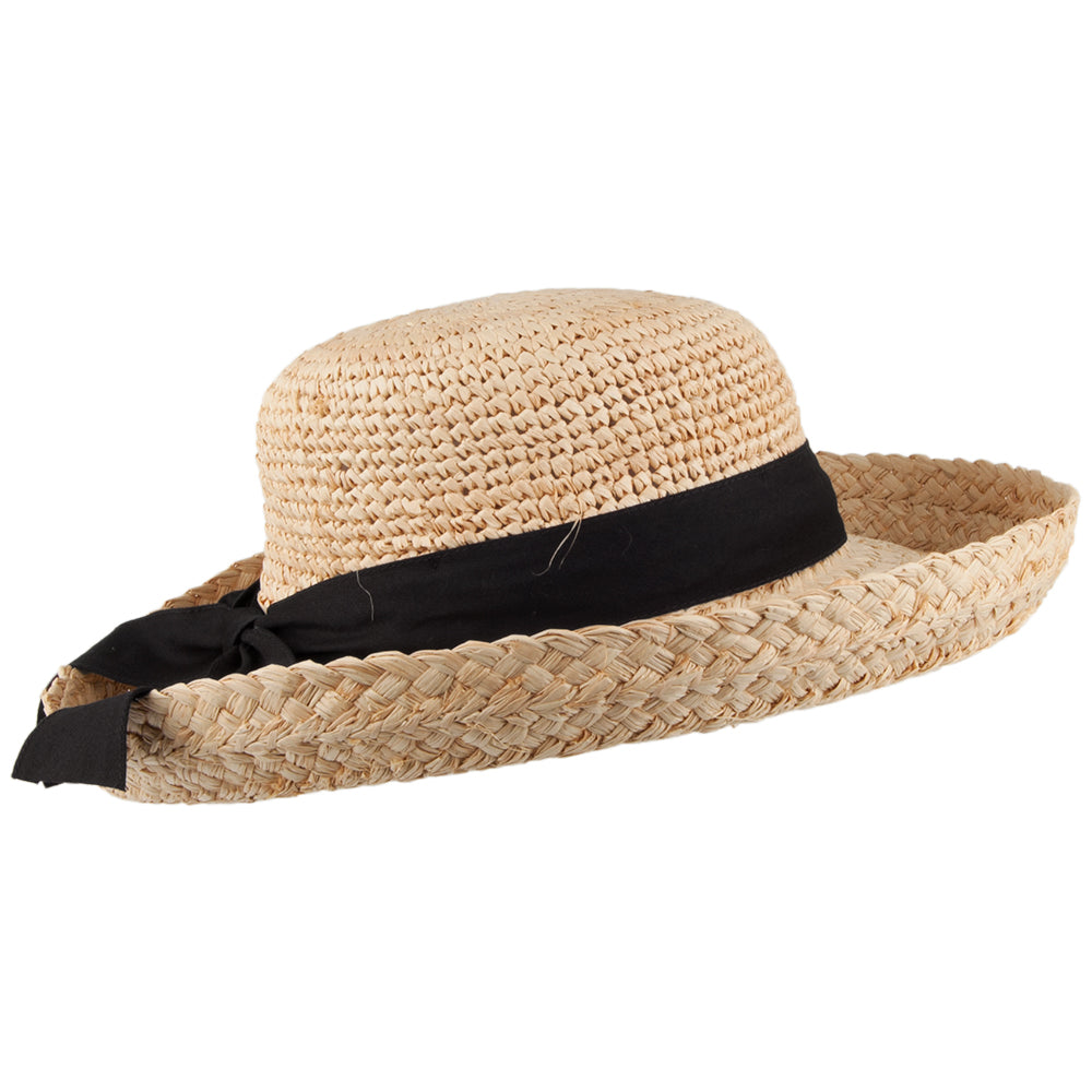 Chapeau Été en Paille Raphia Bio Crochetée naturel Bandeau noir SCALA