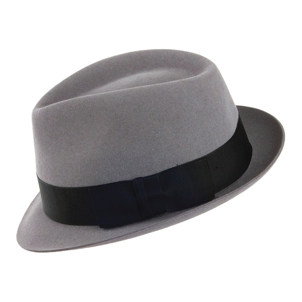 Chapeau Trilby en Fourrure Feutrée Pinch Vegas gris clair CHRISTYS