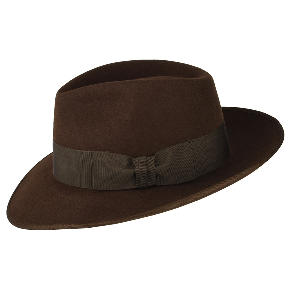 Chapeau Fedora en Fourrure Feutrée Gangster marron CHRISTYS