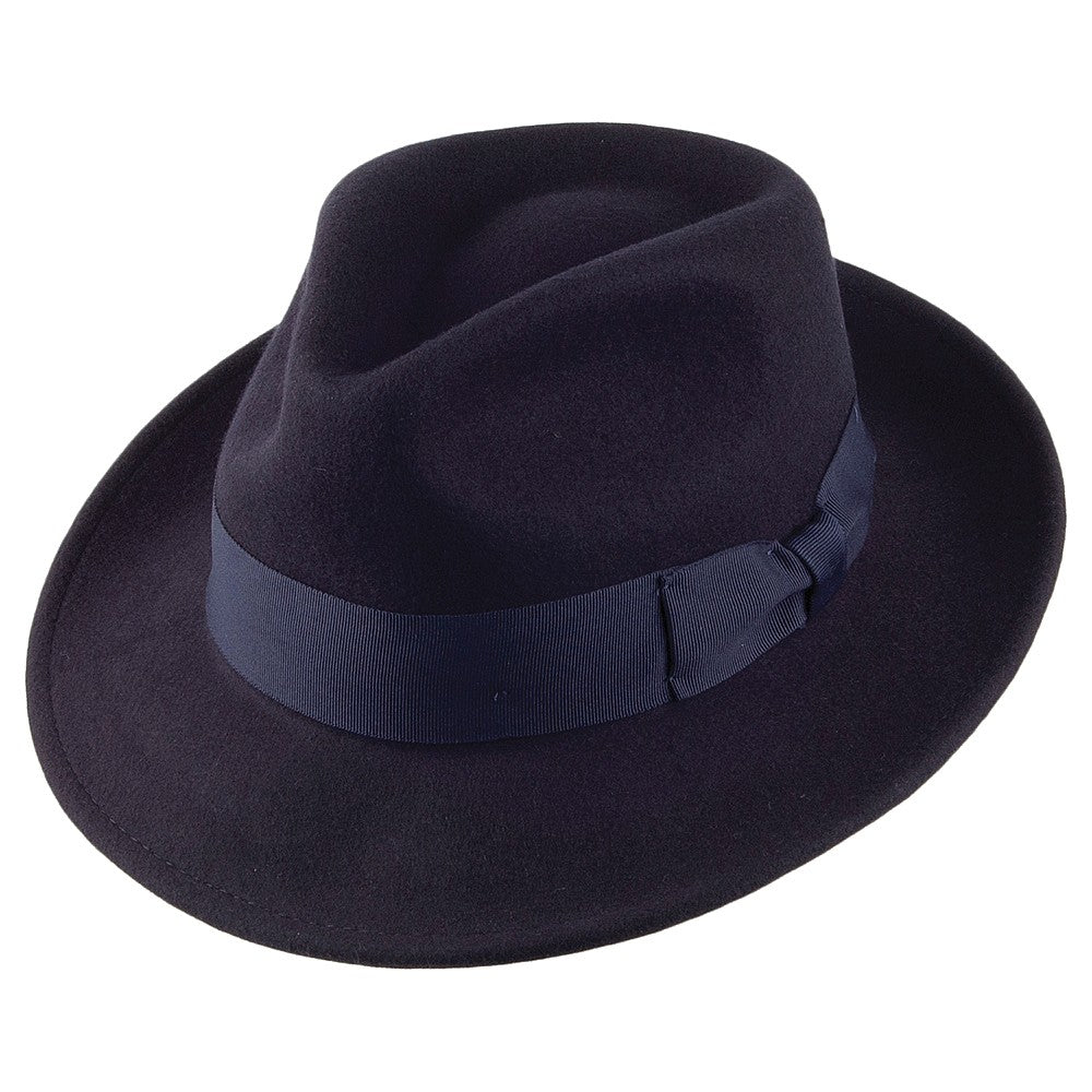 Chapeau Fedora en Laine Feutrée Déformable C-Crown bleu marine JAXON & JAMES