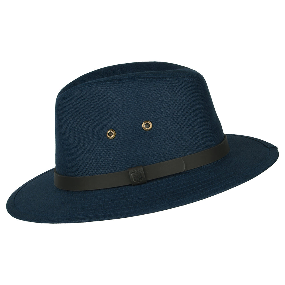 Chapeau Fedora Safari en Lin Irlandais bleu marine FAILSWORTH