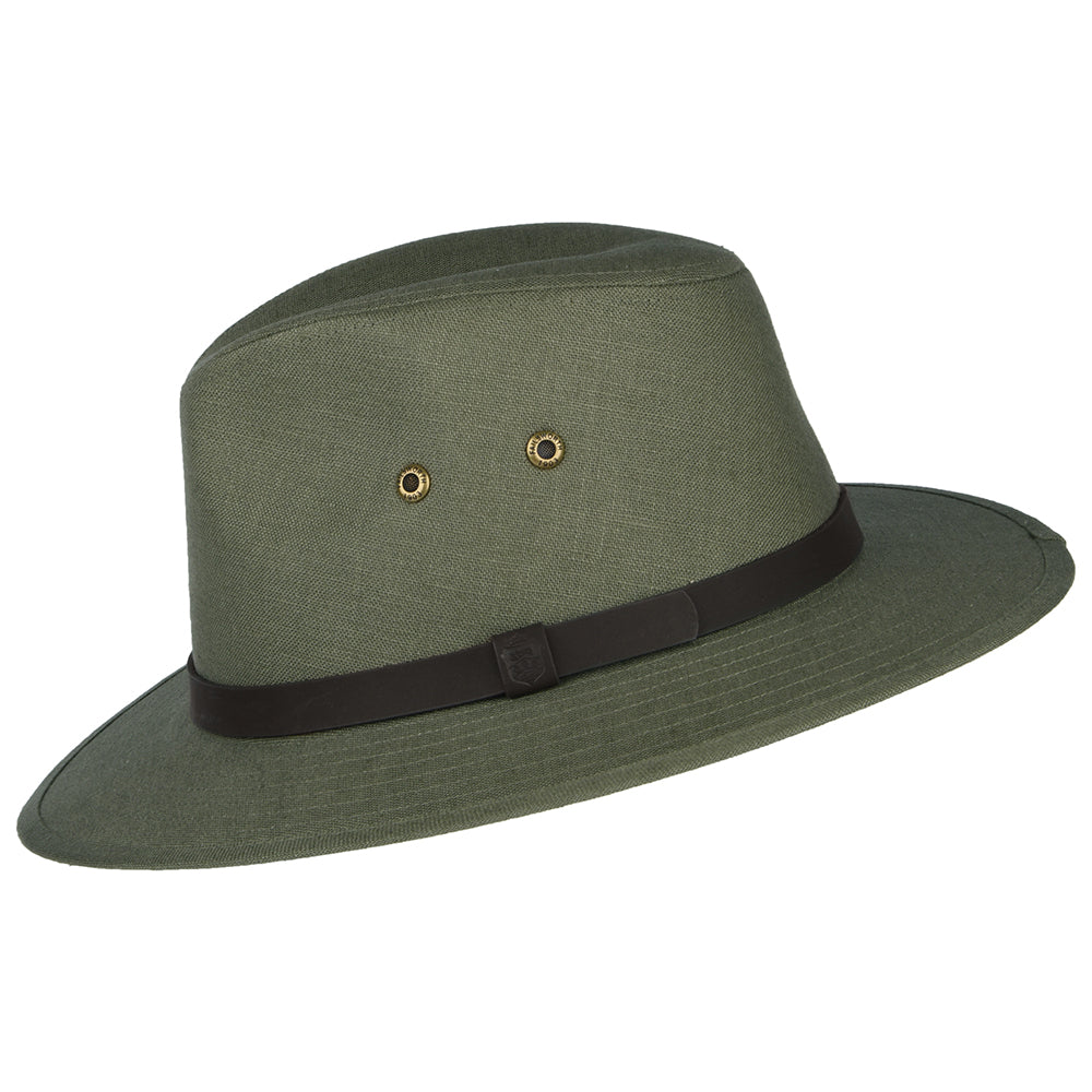 Chapeau Fedora Safari en Lin Irlandais khaki FAILSWORTH