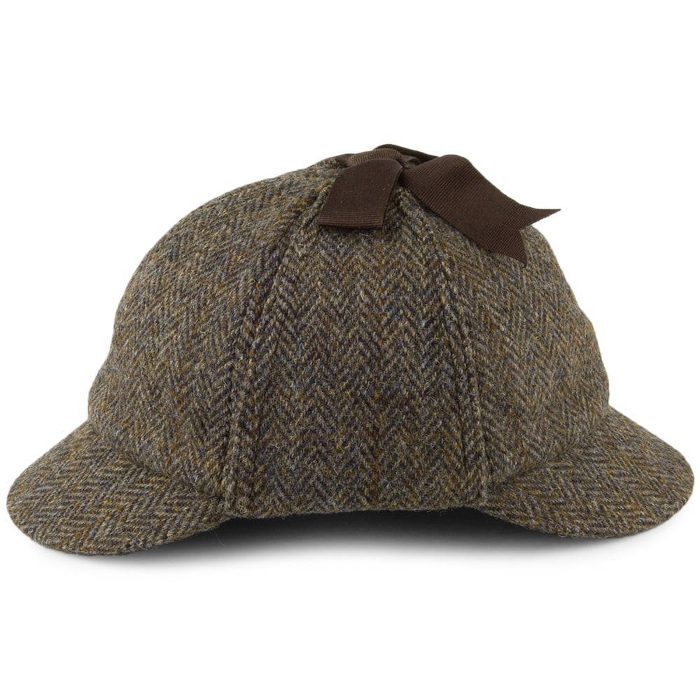 Chapeau Sherlock Holmes en Harris Tweed olive-bleu FAILSWORTH