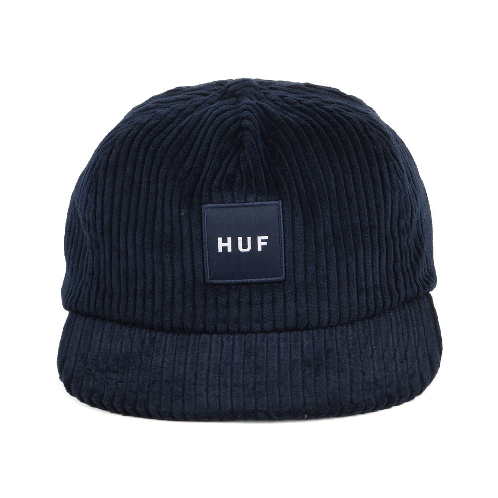 Casquette en Velours Côtelé à Visière Plate Box Logo bleu marine HUF