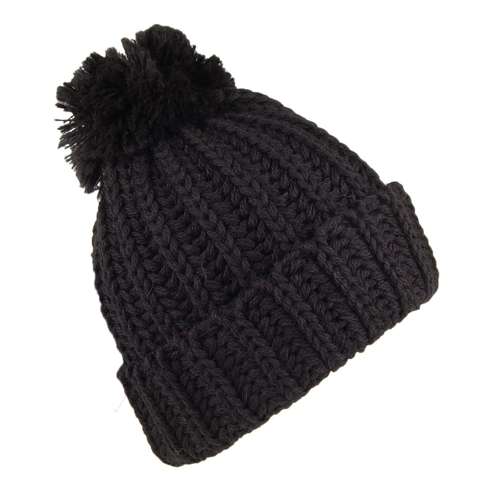 Bonnet à Pompon et Revers en Laine Anglaise Grosse Maille noir HIGHLAND 2000