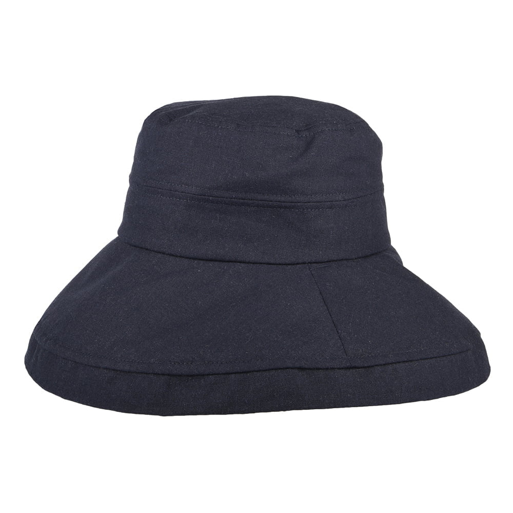 Chapeau Été Lin Pliable Lily bleu marine SUR LA TÊTE - VENTE EN GROS